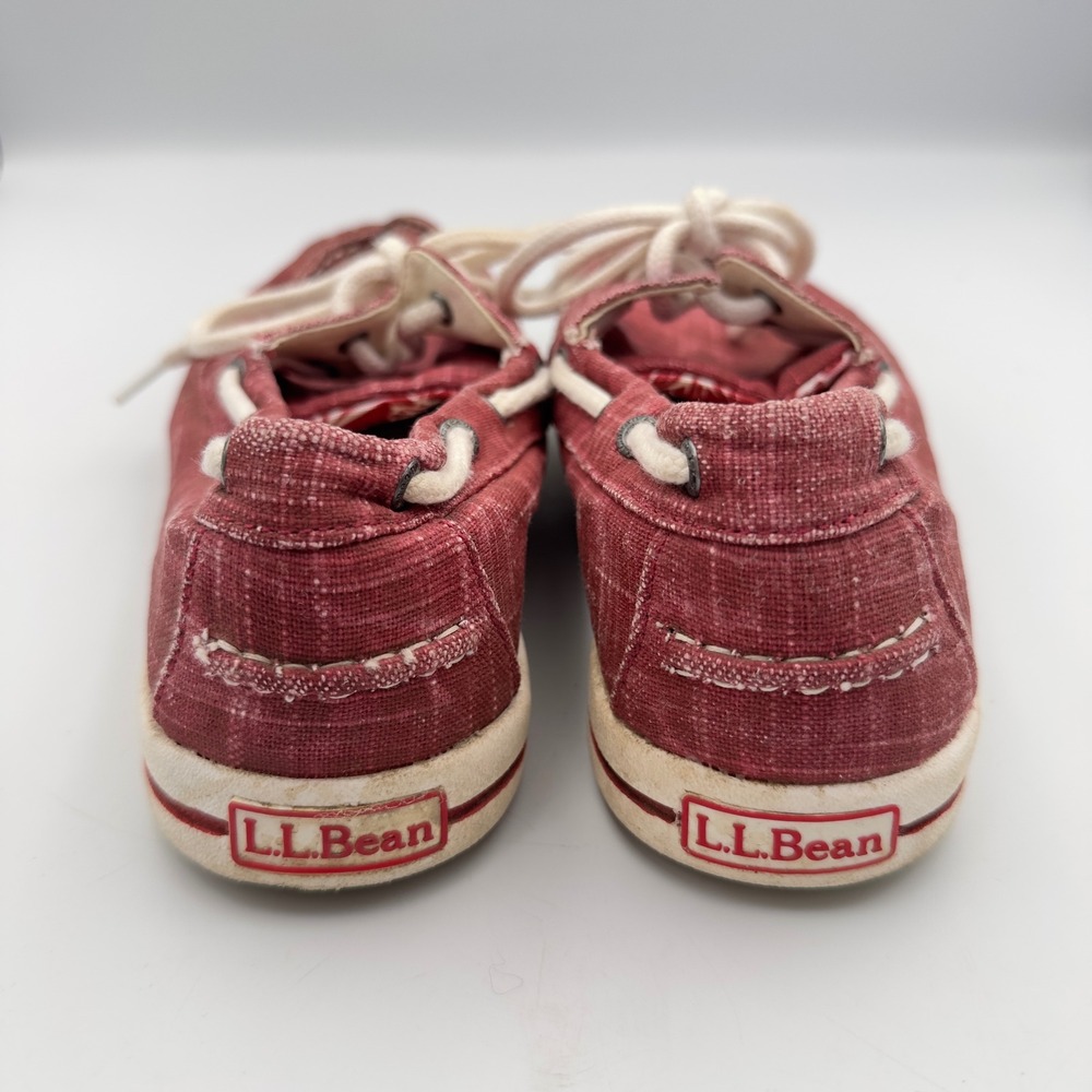 LL Bean Womens Red Canvas Boat Shoes Size 7.5 M 503205 Nautical Loafers - Picture 4 of 8